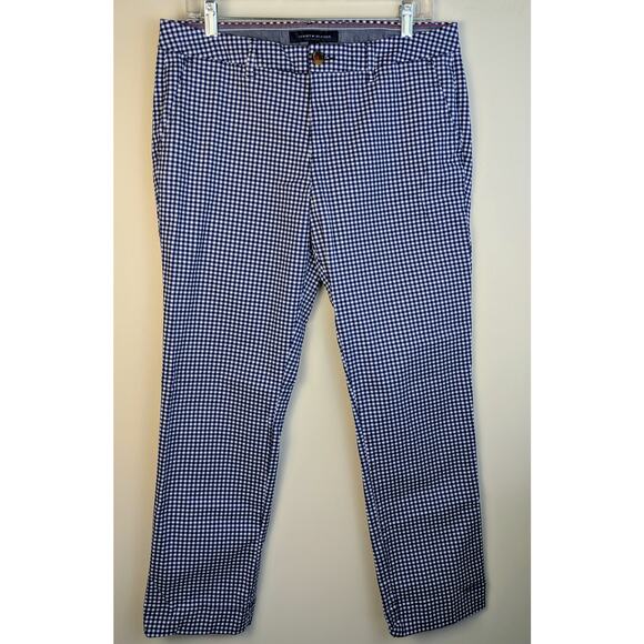 Tommy Hilfiger Stretch Career Pants 12 Blue White Gingham Check Mid Rise Cotton - Picture 12 of 12